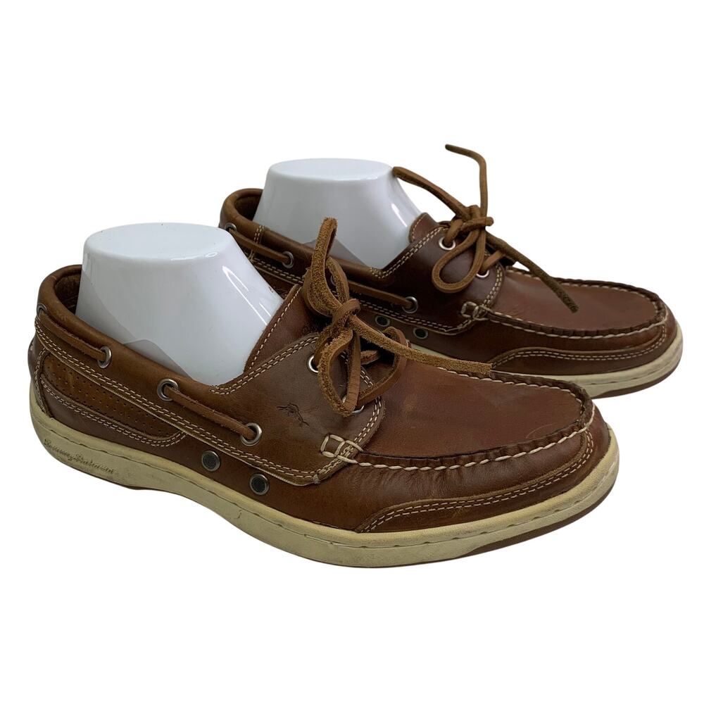 Tommy Bahama Mens 9 Captain Leather Boat Shoes Brown Slip On Shoes Casual